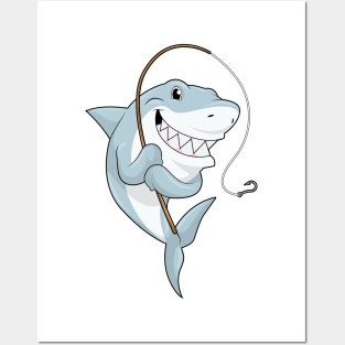 Shark as Fisher with Fishing rod Posters and Art